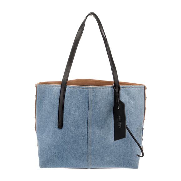 Jimmy Choo Blue Denim Leather Trim Tote Bag - Picture 1 of 6